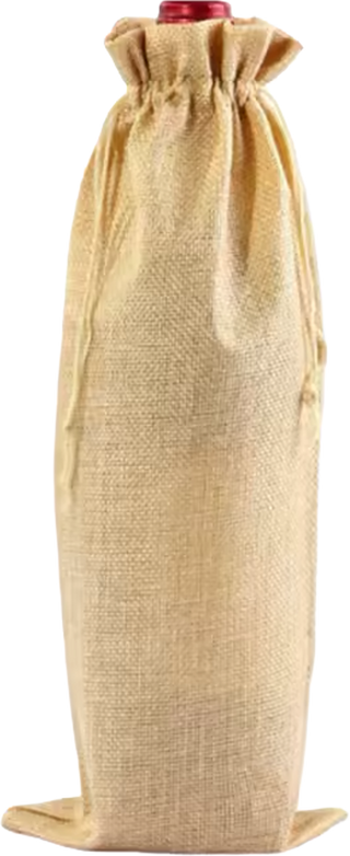 Burlap Drawstring Wine Bag - Beige