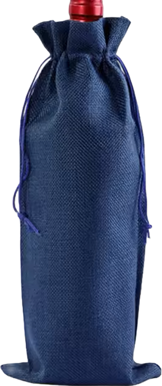Burlap Drawstring Wine Bag - Blue