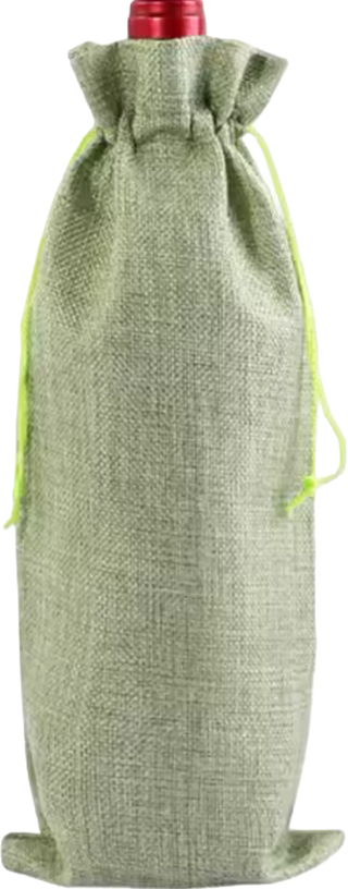 Burlap Drawstring Wine Bag - Green