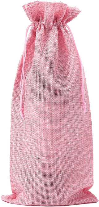 Burlap Drawstring Wine Bag - Pink